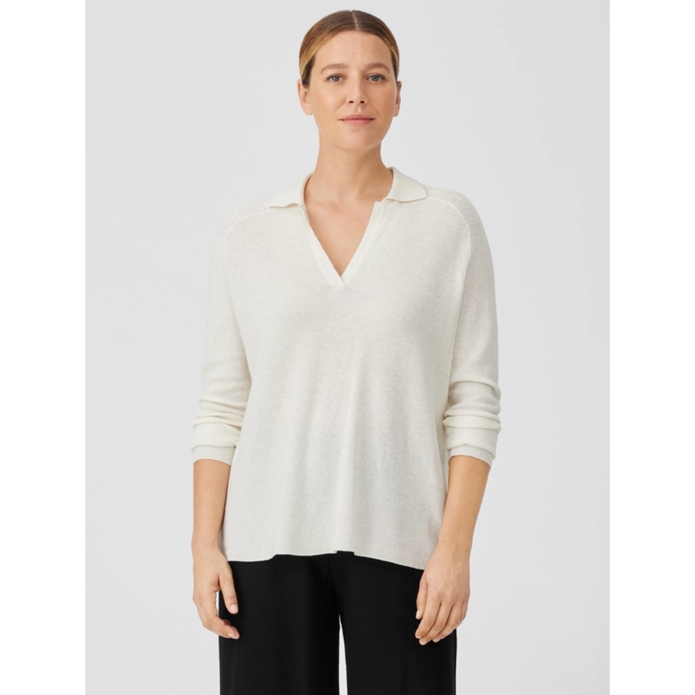 Eileen Fisher Linen Crepe Stretch Top - Ivory XL - NWT